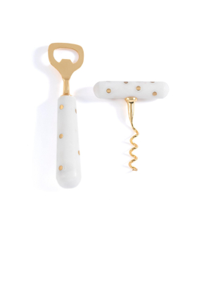 Stella Cork Screw And Bottle Opener Set - White - Shiraleah