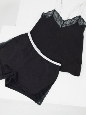 Ck One Lace Sleeveless Short Set In Black