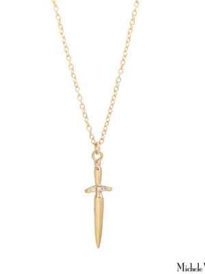 Gold Dagger Necklace With Diamonds