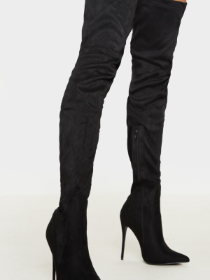 Emmi Black Faux Suede Extreme Thigh High Heeled...