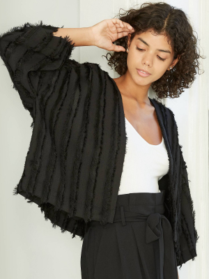 Women's Striped Fringe Overcoat- A New Day™ Black
