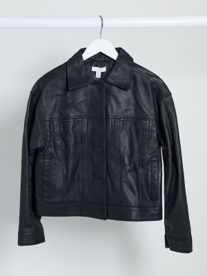 Topshop Boutique Leather Jacket In Black