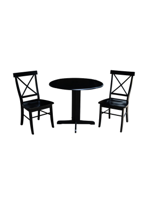 3pc 36" Dual Drop Leaf Dining Table With Two X Back Chairs - International Concepts