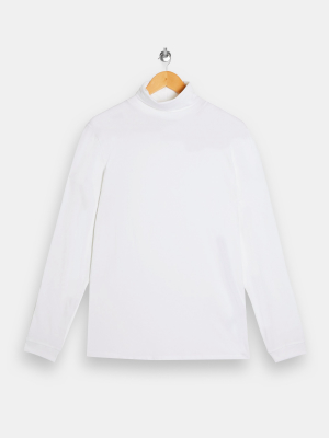 White Roll Neck Long Sleeve T-shirt
