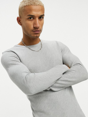 Bershka Crew Neck Sweater With Fine Knit In Gray