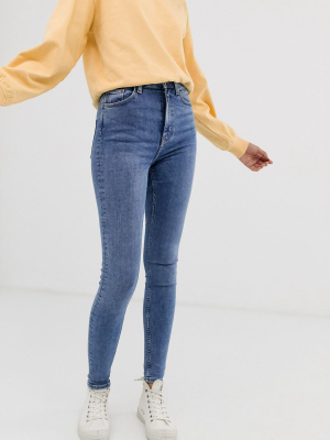 Weekday Body Organic Cotton High Waisted Skinny Jeans In Mid Blue