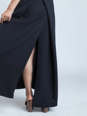 Ring Pleated Maxi Skirt - Black Blue