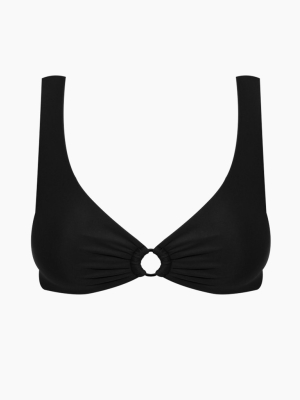 Lehua Matte Ring Sporty Bikini Top - Night Black