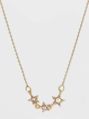 Cubic Zirconia With Stars Short Necklace - Gold