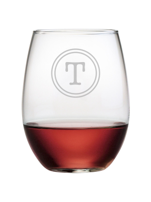 Susquehanna 21oz Glass Monogram Stemless Wine Glasses - T - Set Of 4