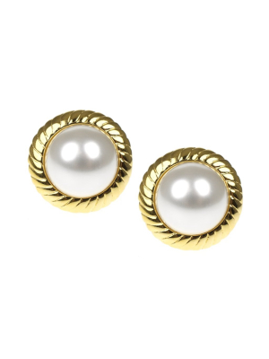 Cultura Pearl & Polished Gold Button Clip Earrings