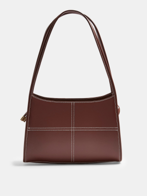 Brown Top Stitch Scoop Shoulder Bag