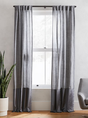 Belgian Flax Linen & Luster Velvet Curtain - Slate/pewter