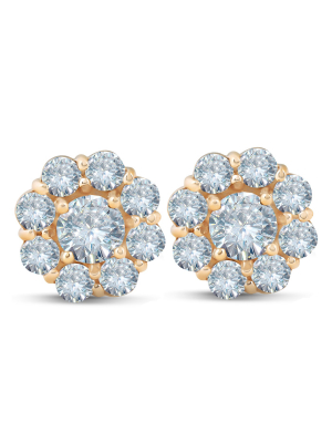 Pompeii3 1 3/8 Ct Halo Fire Diamond Studs 14k Yellow Gold