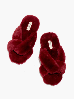 Crisscross Scuff Slippers In Recycled Faux Fur