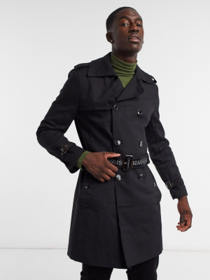 Mauvais Trench Coat With Logo Waist Banding In Black