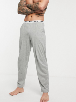 Asos Design Lounge Pyjama Bottom In Gray Marl With Branded Waistband
