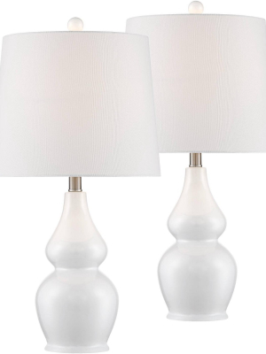 360 Lighting Modern Table Lamps Set Of 2 Ceramic White Double Gourd Drum Shade For Living Room Family Bedroom Bedside Nightstand