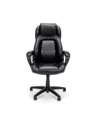 High Back Racing Style Bonded Leather Executive Chair Black - Ofm