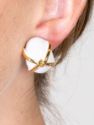 "x" White Enamel Button Clip Earring