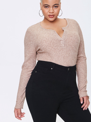 Plus Size Split-neck Bodysuit