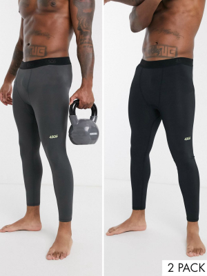 Asos 4505 Icon Running Tights With Quick Dry 2 Pack