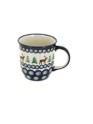 Blue Rose Polish Pottery Reindeer Pine Coffee Mug