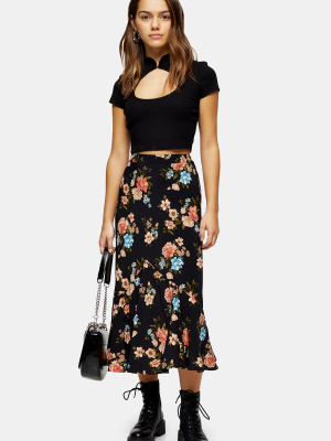 Petite Multi Floral Flounce Midi Skirt