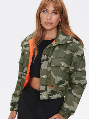 Camo Funnel Neck Puffer Jacket
