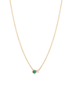 14k Prong Diamond & Emerald Necklace