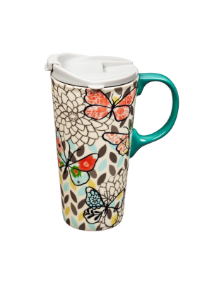 Evergreen Flag Butterfly Ceramic Perfect Cup, 17 Oz.