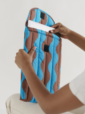 Puffy Laptop Sleeve 16" - Teal And Brown Wavy Stripe