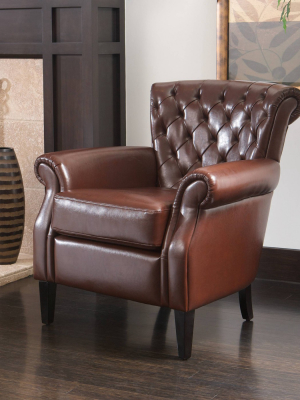 Franklin Bonded Club Chair Brown Leather - Christopher Knight Home