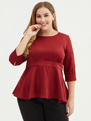 Plus Size Women 3/4 Puff Sleeve Peplum T-shirt