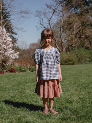 Anaïs Square Neck Blouse - Navy Gingham