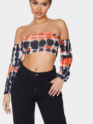 Black Jersey Tie Dye Off Shoulder Crop Top