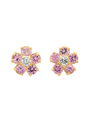 Large Flower Studs - Pink Sapphire