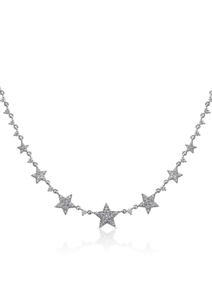 14kt White Gold Diamond String Of Stars Necklace