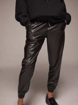 Faux Leather Jogging Pants