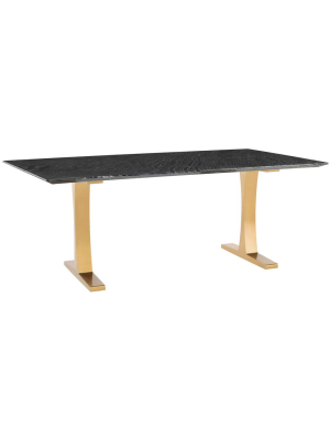 Toulouse Dining Table, Black Wood Vein Marble/polished Gold Base