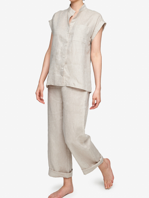 Set - Cuffed Sleeve Shirt And Lounge Pant Sand Linen