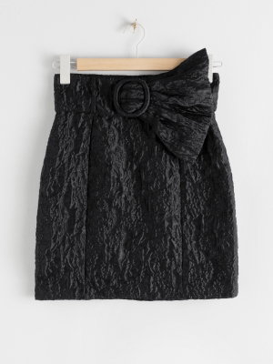 Flared Belt Jacquard Mini Skirt