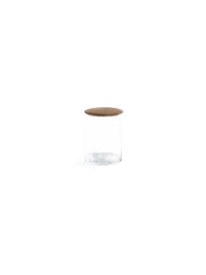 Small Glass Storage Container With Oak Lid