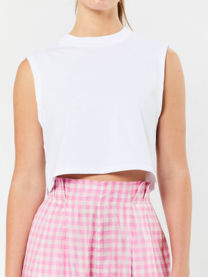 White Sleeveless Crop Tee