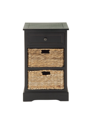 Farmhouse Wooden Chest With Wicker Basket Drawers Black - Olivia & May