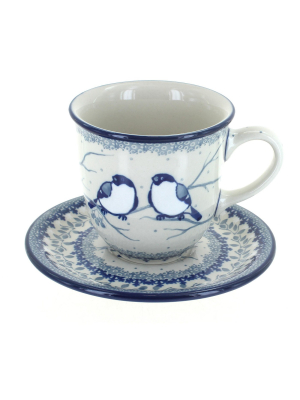 Blue Rose Polish Pottery Bluebird Coffee Mug & Saucer