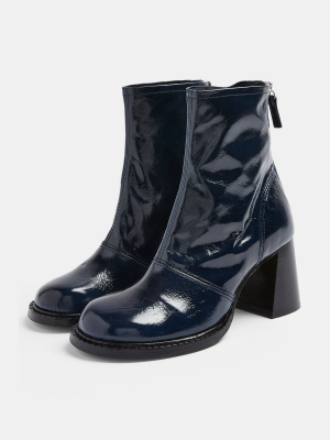 Milo Blue Patent Leather Chunky Scoop Toe Boots