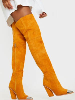 Tan Metal Toe Thigh Boot