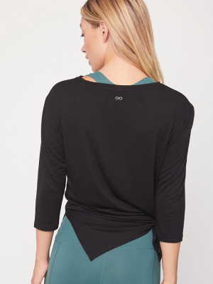 Anen 3/4 Sleeve Side Tie Top - Black