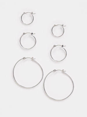 Pieces 3 Pack Hoops In Silver